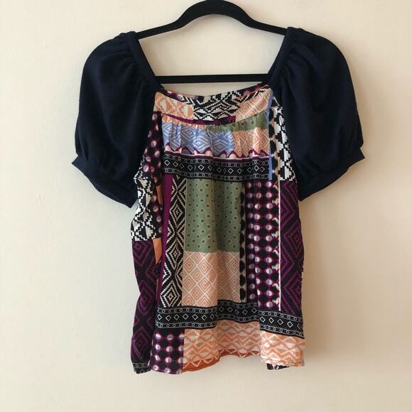 Anthro Maeve Catiana Patchwork Puff-Sleeve Blouse - Picture 4 of 8